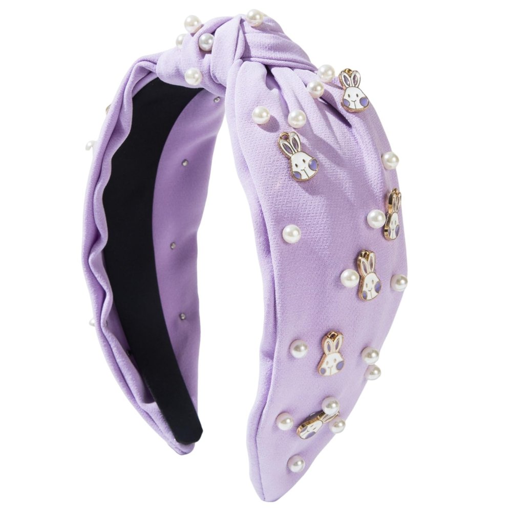 WaiHeikki Women's Easter Headbands Cute Bunny Pearl Knotted Headpieces Beaded Hair Hoops Accessories (Purple, One Size)