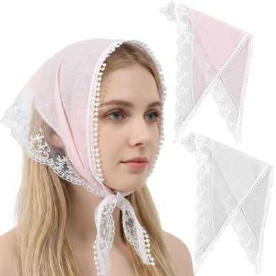 Nogeqi 2 Pcs Sweet Hair Scarf, Lace Hair Bandanas for Women, Cute Stylish Lace Head Scarf, Head Kerchief Summer Accessories (White, Pink)