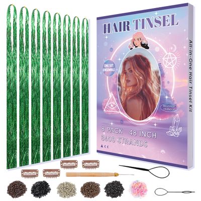 Arcpor Hair Tinsel Green Fairy Hair Tinsel Kit Girls Fun Accessories 48Inch