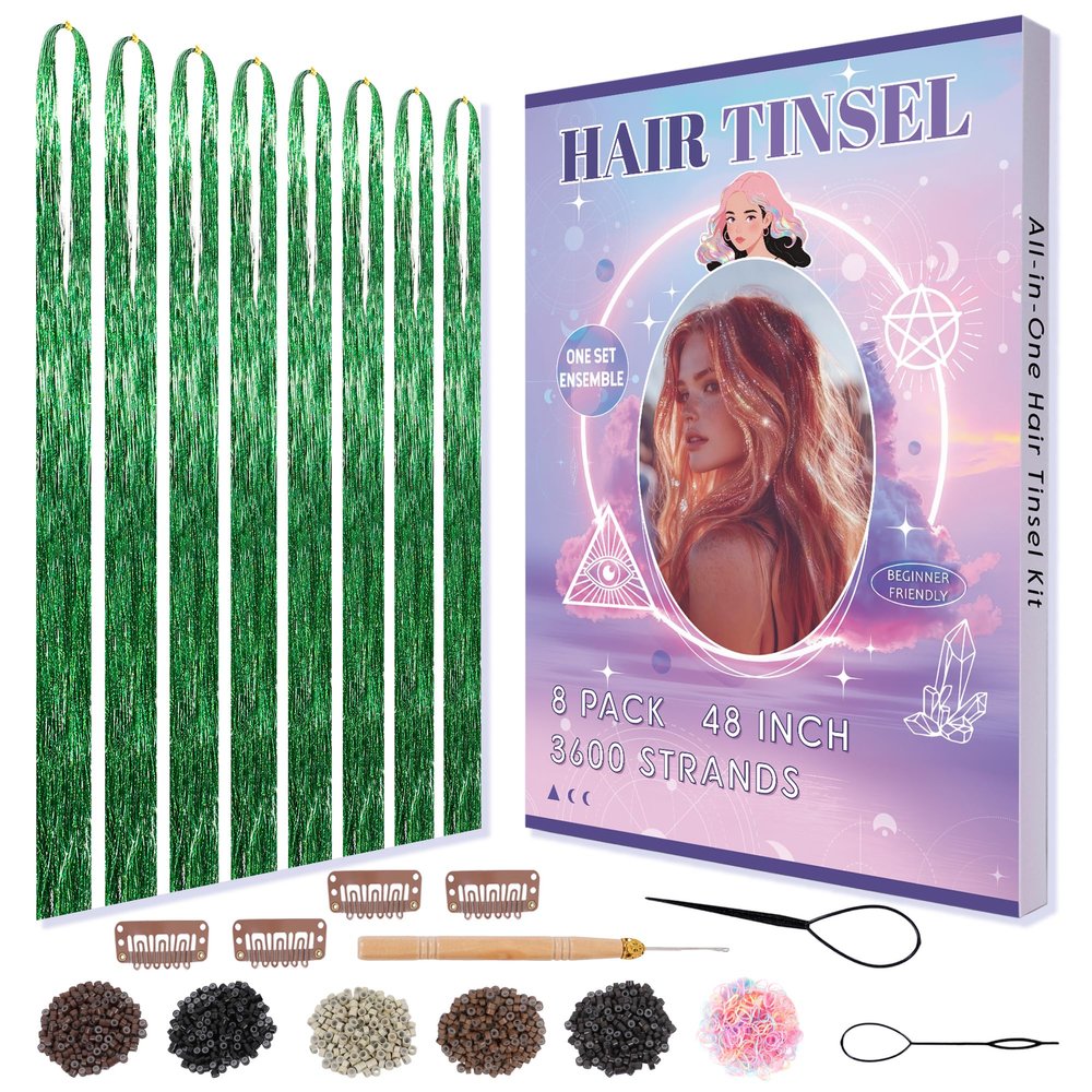 Arcpor Hair Tinsel Green Fairy Hair Tinsel Kit Girls Fun Accessories 48Inch
