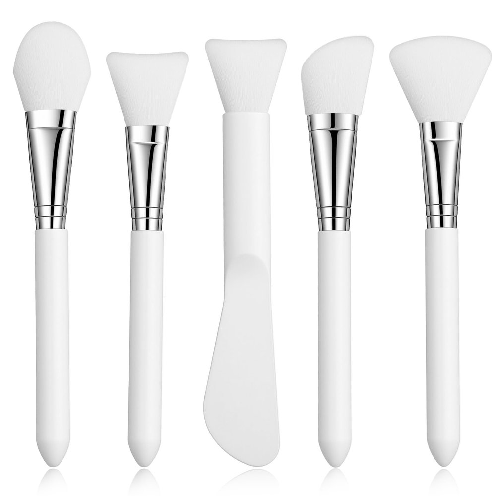 5PCS Silicone Face Mask Brush Facial Silicone Mud Mask Applicator, Soft Jelly Face Mask Tool Lotion Applicator for Skincare - White Color