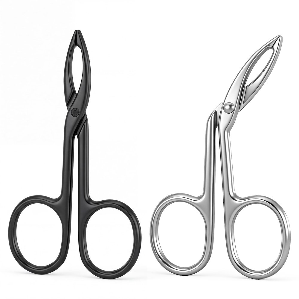 2Pcs Eyebrow Tweezers Scissor Precision Stainless Steel Flat Straight Tip Eyebrow Facial Remover for Hair Plucker Women and Men Facial Hair (Black&Silver)