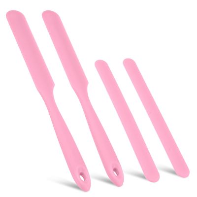 2 Pcs Silicone Paint Stir Stick Set, Reusable Silicone Wax Sticks with 2 Pcs Spatula Scraper, Paint Stirring Sticks for Mixing Epoxy DIY Crafts Home Salon Body Use(Pink)