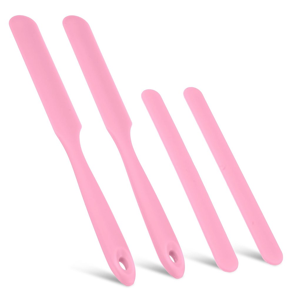 2 Pcs Silicone Paint Stir Stick Set, Reusable Silicone Wax Sticks with 2 Pcs Spatula Scraper, Paint Stirring Sticks for Mixing Epoxy DIY Crafts Home Salon Body Use(Pink)