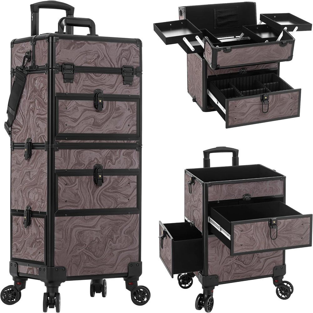 AROUS Rolling Makeup Train Case with Drawers Cosmetology Case on Wheels
