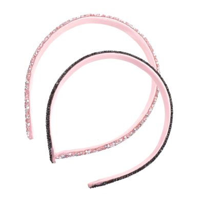 INOOMP 2pcs Rhinestone Wide Headband Hairband Set, Glitter Bejewelled Black and Pink Hair Accessories for Women, Fashion Sparkle Hairbands Suitable for Daily and Party Wear