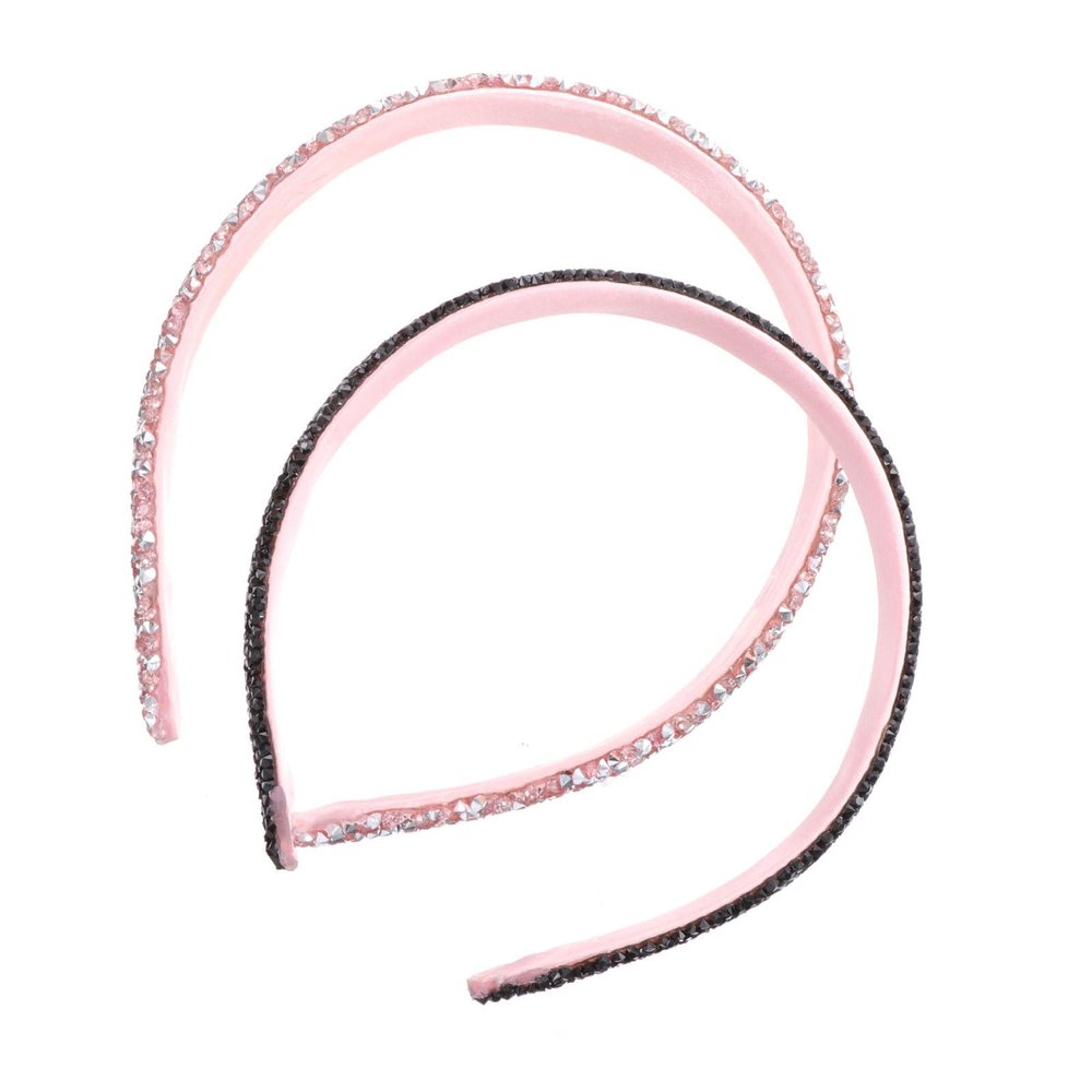 INOOMP 2pcs Rhinestone Wide Headband Hairband Set, Glitter Bejewelled Black and Pink Hair Accessories for Women, Fashion Sparkle Hairbands Suitable for Daily and Party Wear