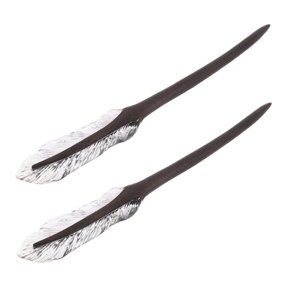 TEHAUX Vintage Wooden Hair Sticks 2pcs Purple Plume Chinese Traditional Hair Forks for Women Daily Commute and Bun Styling