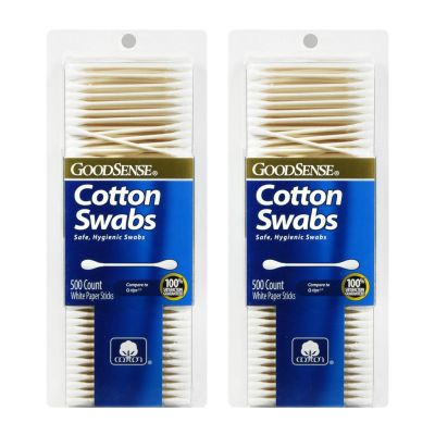 GoodSense Cotton Swabs with Paper Sticks, Soft Tip Cotton Applicators for Beauty, Baby Care, Makeup Removal and First Aid Use, 500 Count (Pack of 2)