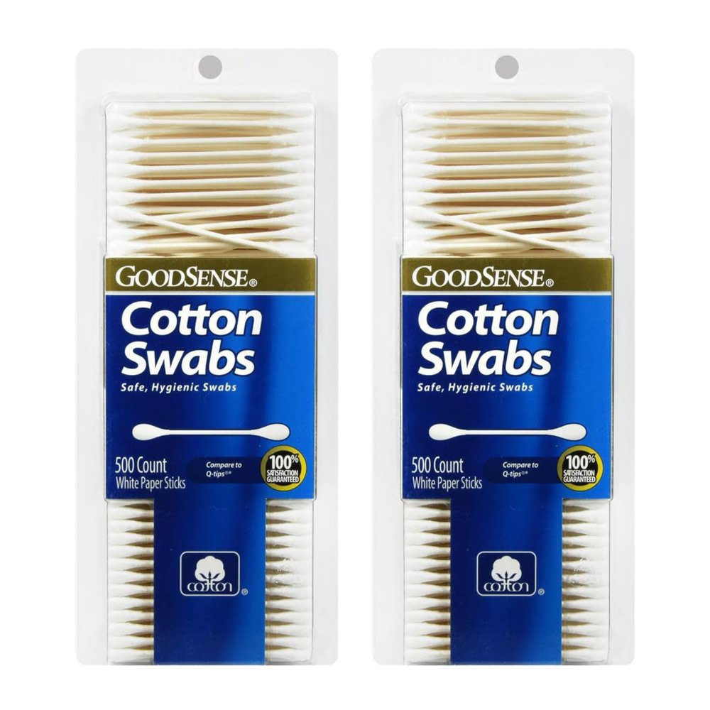 GoodSense Cotton Swabs with Paper Sticks, Soft Tip Cotton Applicators for Beauty, Baby Care, Makeup Removal and First Aid Use, 500 Count (Pack of 2)