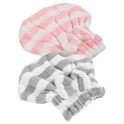 LIFKOME Microfiber Hair Drying Towel Cap Set Double-Layer Thick Absorbent Hair Wrap Turban for Women in Pink White Gray White for Bath and Travel