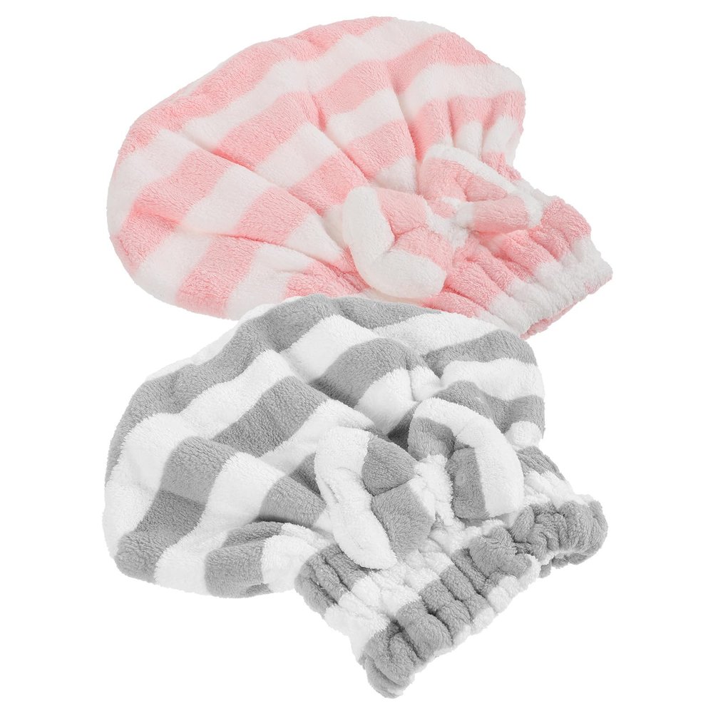 LIFKOME Microfiber Hair Drying Towel Cap Set Double-Layer Thick Absorbent Hair Wrap Turban for Women in Pink White Gray White for Bath and Travel