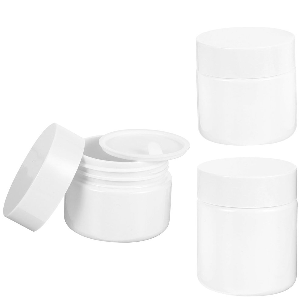 ABOOFAN 3pcs Refillable Cosmetic Cream Jars Set with Lids White Smooth Surface 50g 100g 120g Small Portable Lotion Dispensers for Travel and Facial Skincare