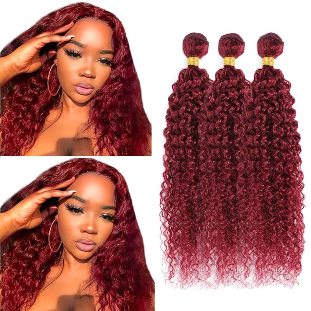 CnumGunm Burgundy Curly Bundles 99j Curly Bundles Human Hair 14 16 18 Inch Unprocessed Brazilian Virgin Hair 3 Bundles