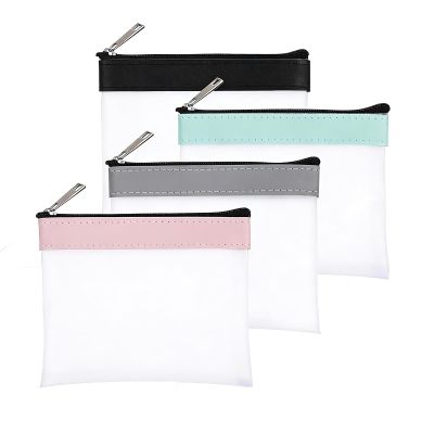 QUUPY 4Pcs 4.9x4.5 Inch Clear Zipper Coin Purse Mini Makeup Bag Waterproof Small Pouch for Lipstick Key Travel Daily Use