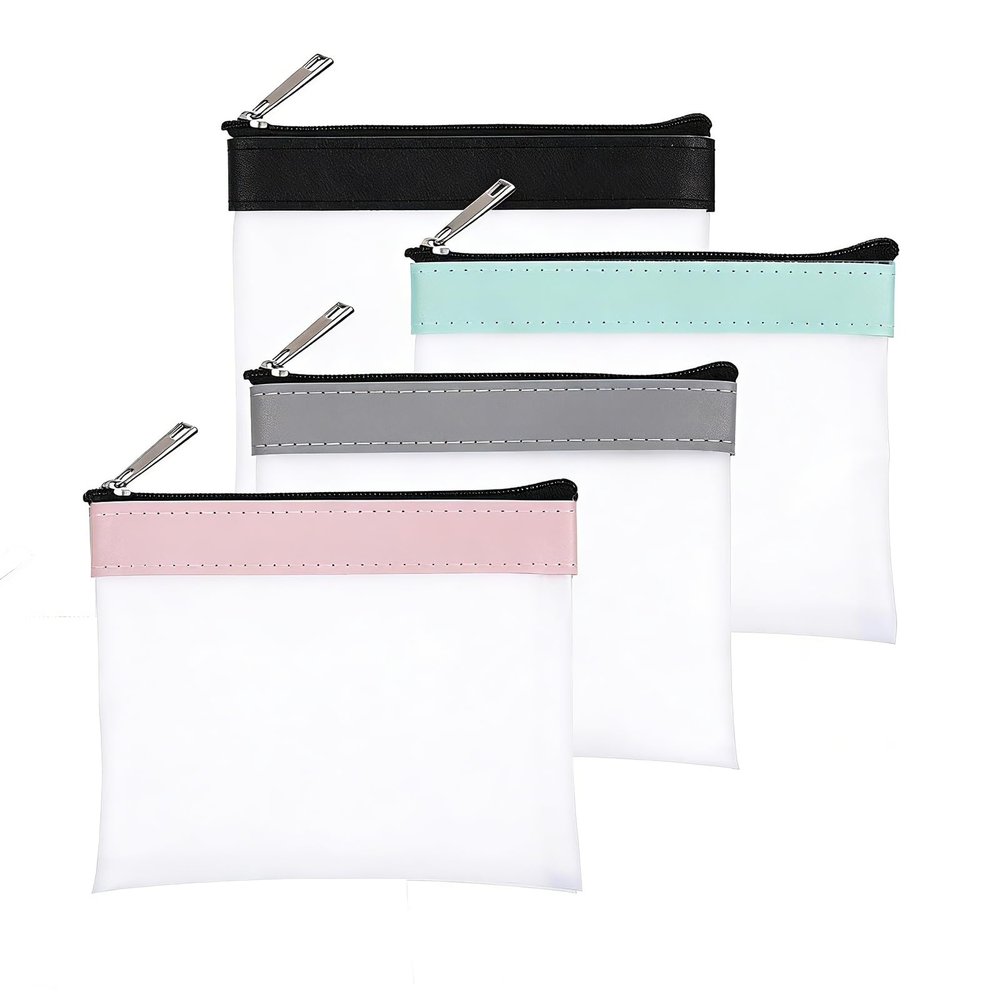 QUUPY 4Pcs 4.9x4.5 Inch Clear Zipper Coin Purse Mini Makeup Bag Waterproof Small Pouch for Lipstick Key Travel Daily Use