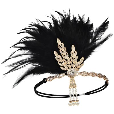 Jorzer Flapper Headband 1920s Headpiece for Women with Crystal and Pearl Vintage Art Deco Hair Accessory 1920s Headpiece for Women Headband Showgirl COSTUME HEADWEAR..