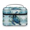 VstaDank Sea Turtle-Blue Travel Makeup Bag Large Capacity Leather Cosmetic Bag Portable Toiletry Bags With Clear Divider And Handle Cute Wide Open Shaving Bags for Grooming view 1