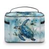 VstaDank Sea Turtle-Blue Travel Makeup Bag Large Capacity Leather Cosmetic Bag Portable Toiletry Bags With Clear Divider And Handle Cute Wide Open Shaving Bags for Grooming view 3