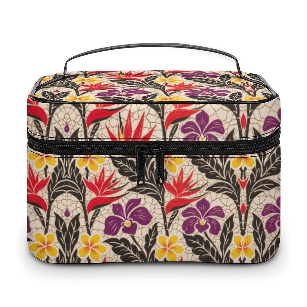 VstaDank Tropical Flower Travel Makeup Bag Large Capacity Leather Cosmetic Bag Portable Toiletry Bags With Clear Divider And Handle Cute Wide Open Shaving Bags for Grooming