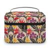 VstaDank Tropical Flower Travel Makeup Bag Large Capacity Leather Cosmetic Bag Portable Toiletry Bags With Clear Divider And Handle Cute Wide Open Shaving Bags for Grooming view 1