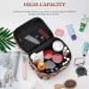 VstaDank Tropical Flower Travel Makeup Bag Large Capacity Leather Cosmetic Bag Portable Toiletry Bags With Clear Divider And Handle Cute Wide Open Shaving Bags for Grooming view 4