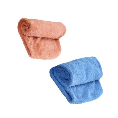 TEHAUX 2pcs Thickened Fast Dry Hair Towels Absorbent Dry Hair Caps Microfiber Shower Turban for Women and Men Bathroom Use Brown + Blue