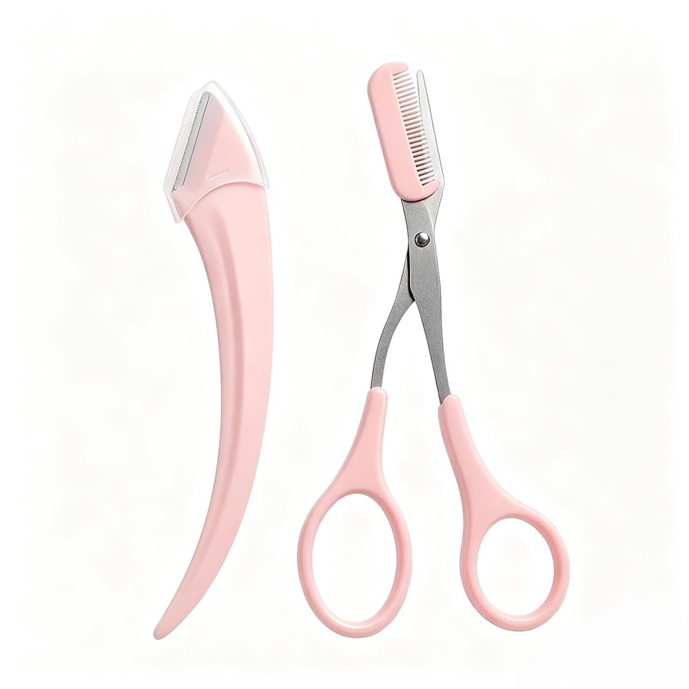 3-Pack Eyebrow Razor Set for Men and Women - Multipurpose Exfoliating Dermaplaning and Facial Razors with Safety Precision Cover (Pink Set of 3)