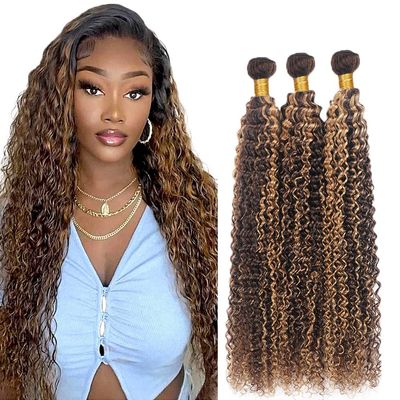 Ailabi P4/27 Brazilian Human Hair Bundles Highlight Chocolate Honey Blonde 26 28 30 Inch Jerry Curly Wave Bundles Human Hair 8A Unprocessed Quick Weave Sewn In 3 Bundles for Black Women