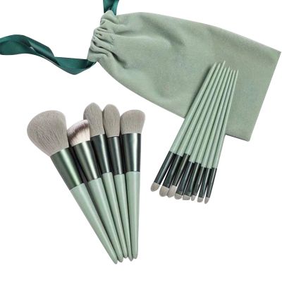 Luxury 13 Piece Makeup Brush Set with Emerald Soft Synthetic Handles Premium Zippered Travel Case Professional Blush Concealer Kit for Women