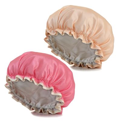 2 Pack Shower Caps for Women Reusable Waterproof Hair Cap Solid Color Long Hair Bath Wear