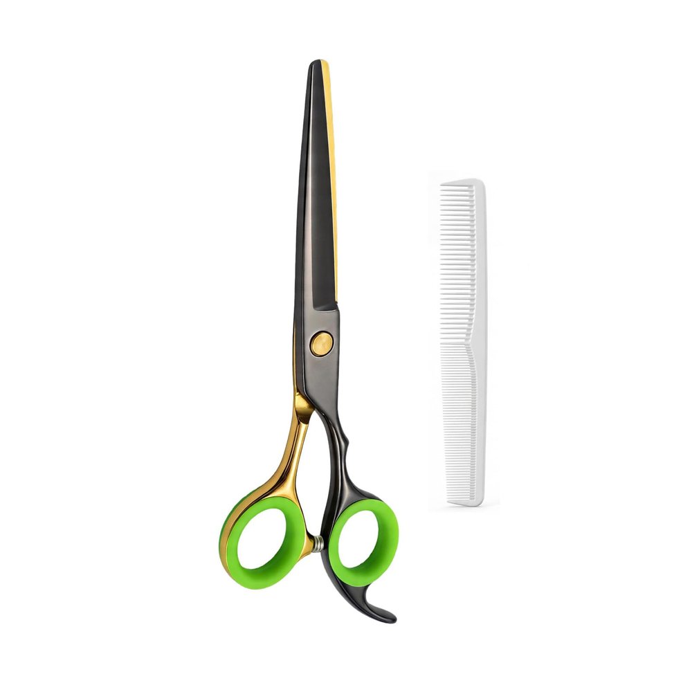 Professional Hair Cutting Scissors 6.5 Inch, Black-gold, Premium Stainless Steel Haircut Scissors - Barber & Salon Shears for Women, Men, Kids, Includes Comb & Finger Ring