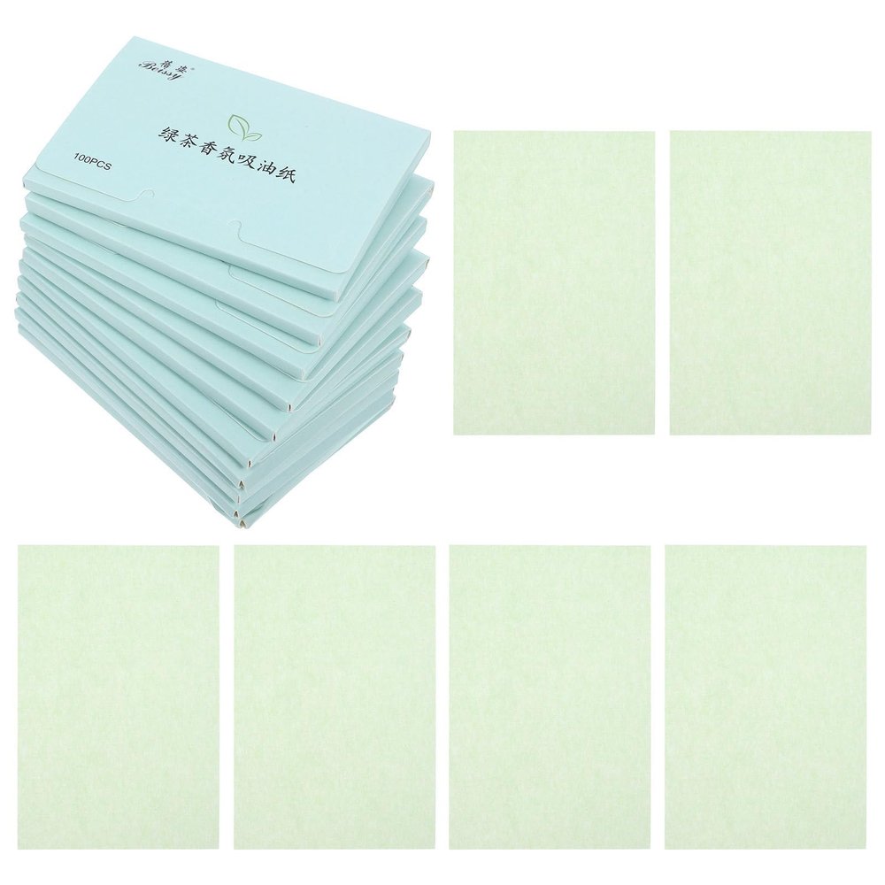 MUCKLILY Facial Oil Blotting Paper Sheets 1000pcs (10 Boxes) Green Tea Scented Absorbing Paper for Oily Skin Control, Portable Face Oil Absorbing Tissue for Travel and Daily Use