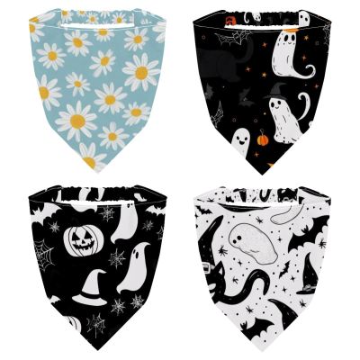 RODAILYCAY 4 Pieces Hair Scarfs Headband, White Pumpkin Ghost Halloween Background Triangle Head Scarves, Non Slip Hairband Bandanas, Head Kerchief for Women Girls
