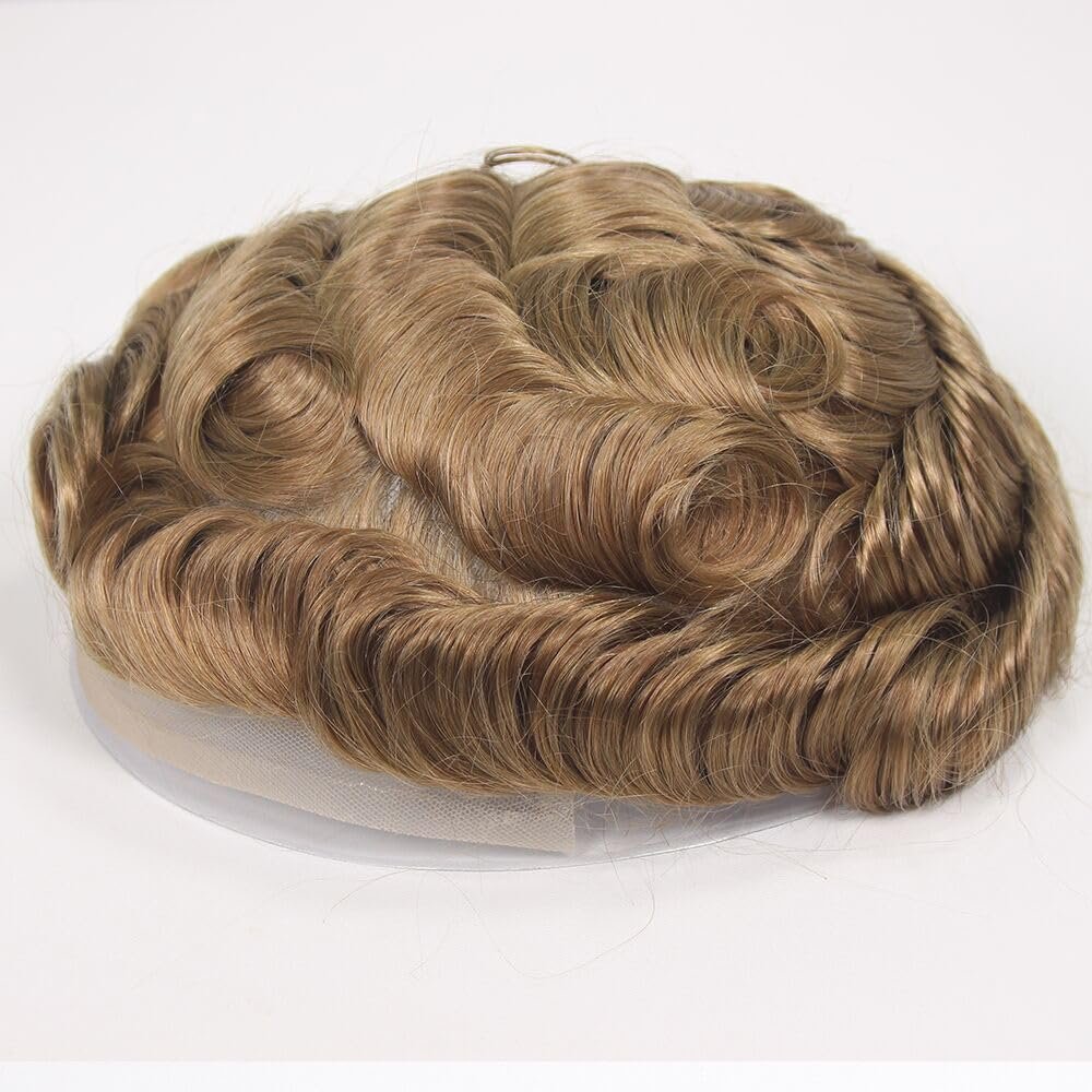 Voloria Toupee for Man 0.04cm Ultra Thin Skin PU Men's Hairpiece European Virgin Human Hair Replacement System Pieces 10x8inch 18# Ash Blonde Brown Color