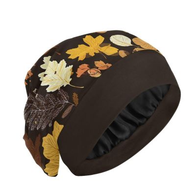 ElliTarr Satin Bonnet Hair Bonnet for Sleeping Lined Head Wrap Sleep Cap Cover for Curly Hair Slouchy Beanie Women Men Gifts Warm Brown Autumn Leaf Speckle