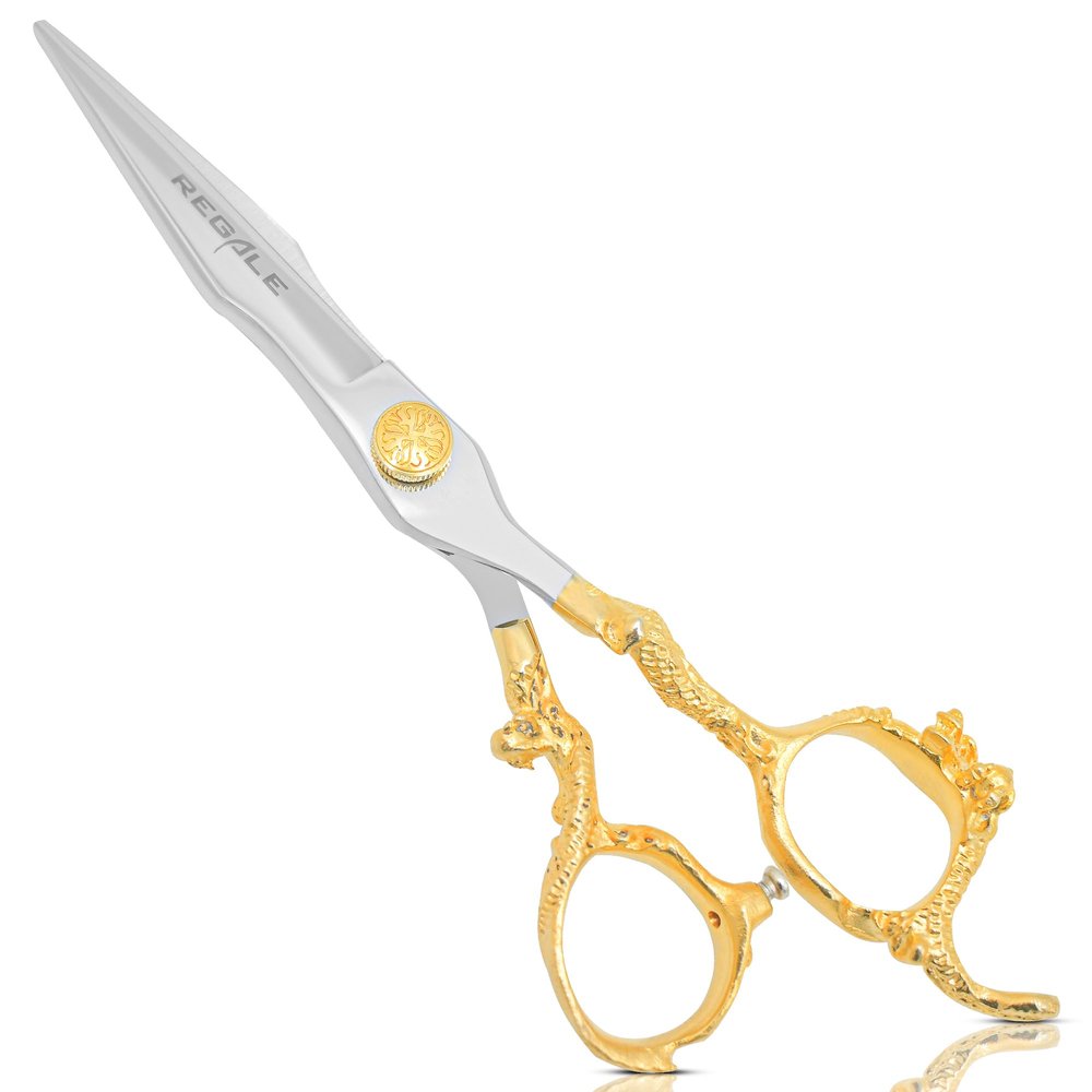 Regale Barber Supply 7-inch Hand Crafted Engraved Handle Japanese Blade Gold With Mirror Finish Shear