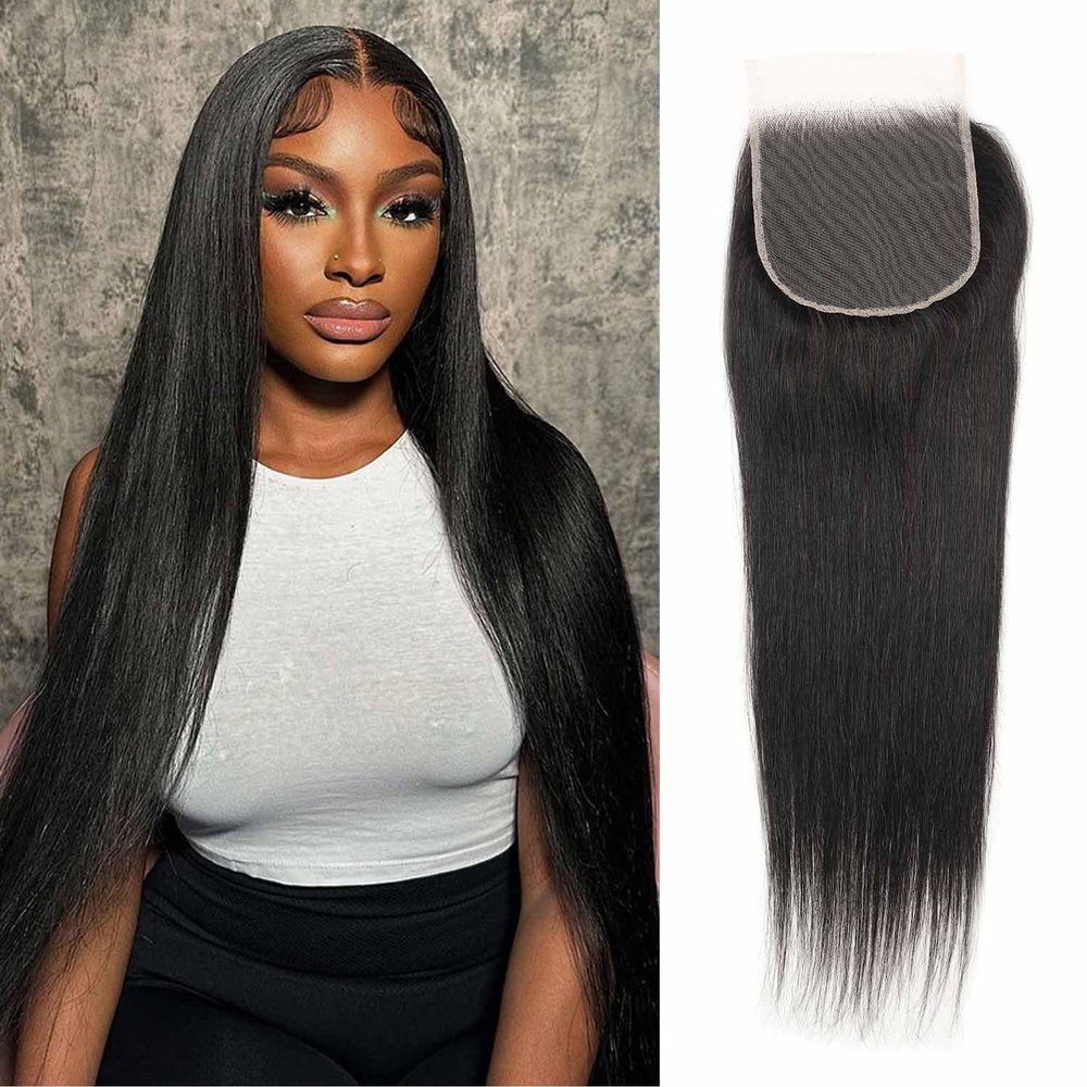24 Inch 5x5 HD Lace Closure Straight Brazilian Remy Human Hair Free Part 5by5 Invisible Transparent Pre-Plucked with Baby Hair Human Hair Closure Natural Black