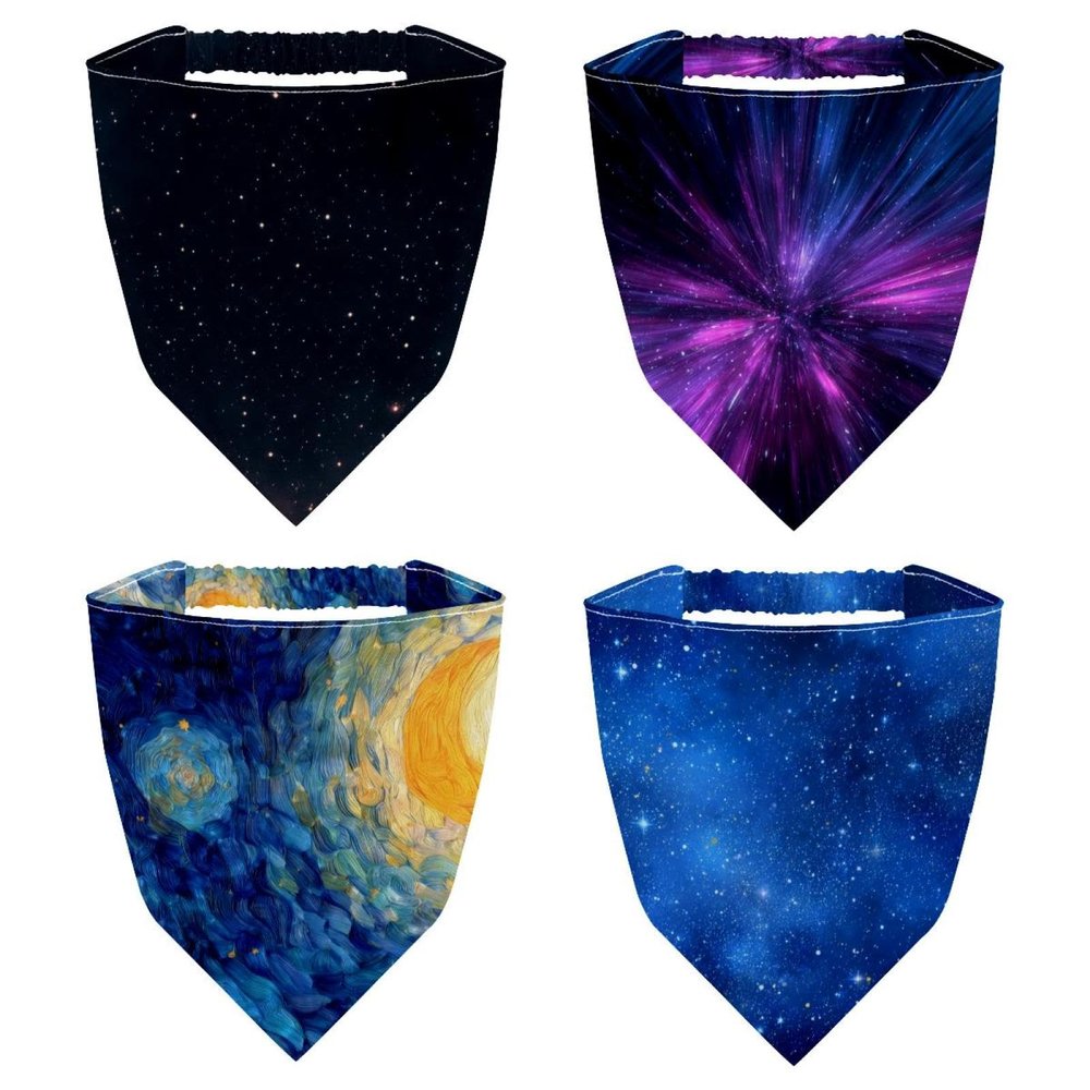 RODAILYCAY 4 Pack Hair Scarfs, Elastic Hair Scarf Headband, Starry Night Sky Triangle Kerchief, Head Hairband Bandanas
