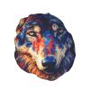 American Flag Wolf Waterproof Shower Cap Double-Layer Reusable Bath Cap For Man Women view 2