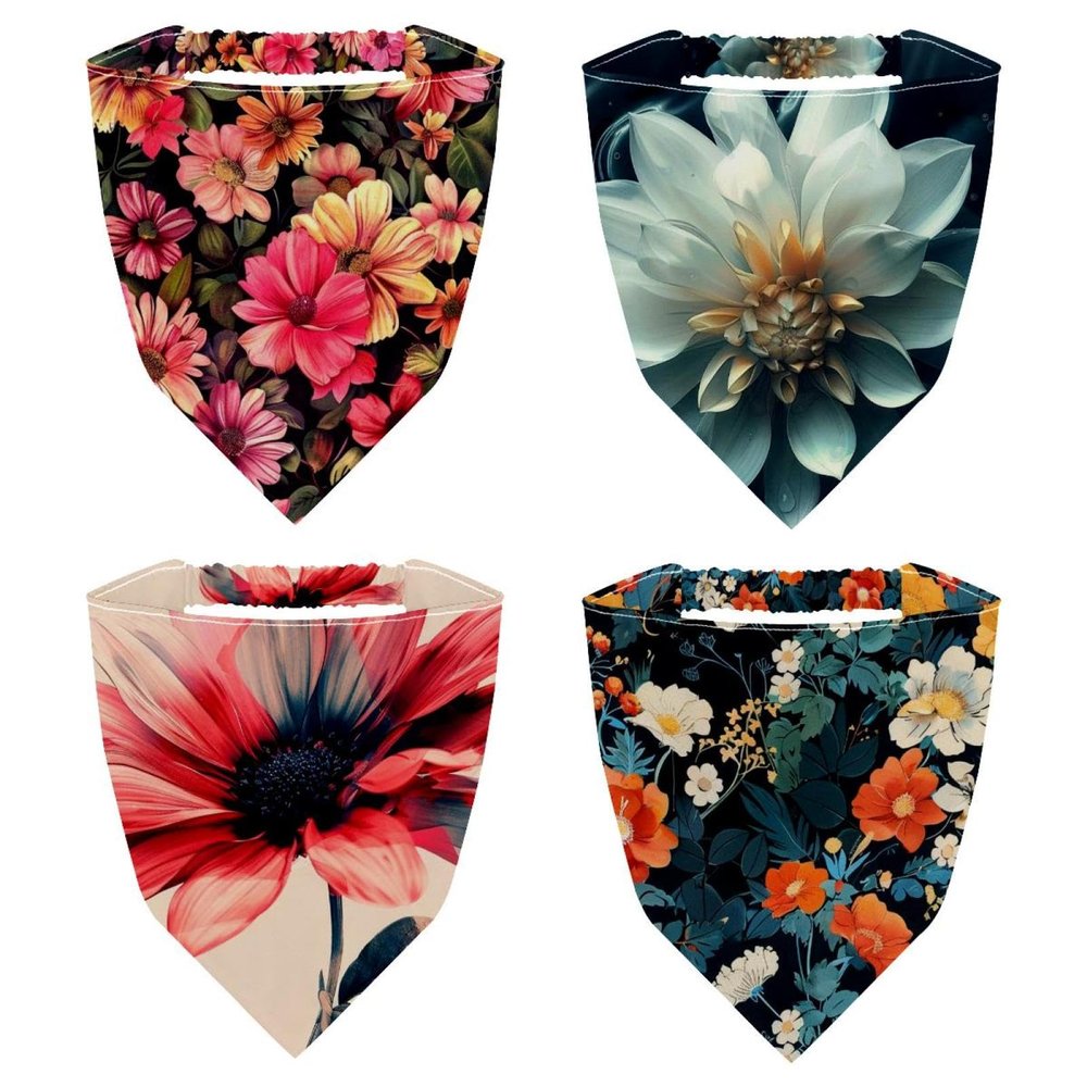 RODAILYCAY 4 Packs Pink Flowers Hair Scarfs Headband, Triangle Head Scarves, Non Slip Hair Bandanas, Head Kerchief for Women Girls
