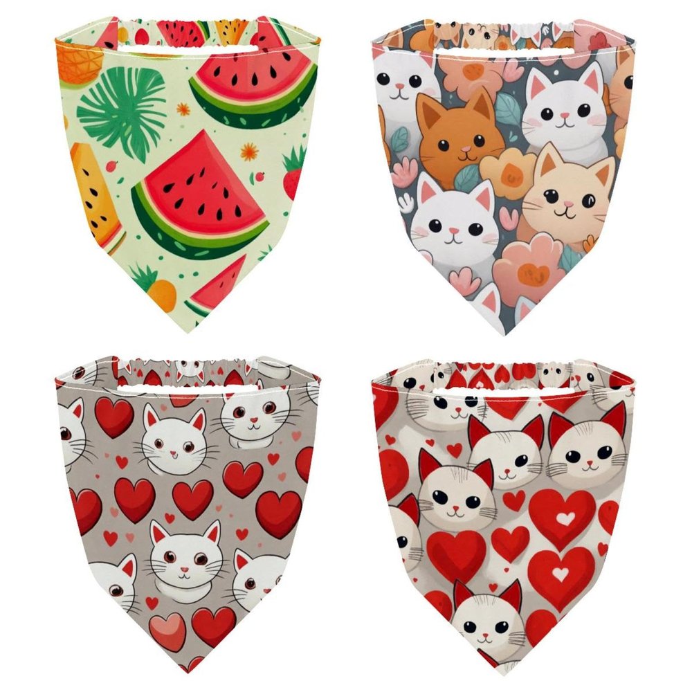 RODAILYCAY 4 Packs Hair Scarfs Headband, Love Heart Cute Cat Head Triangle Head Scarves, Non Slip Hair Bandanas, Head Kerchief for Women Girls