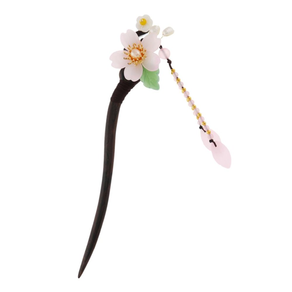 LIFKOME Retro Blackwood Chinese Hair Chopstick Hairpin with Floral Tassel Traditional Hair Bun Stick for Hanfu and Traditional Dress Accessories for Women
