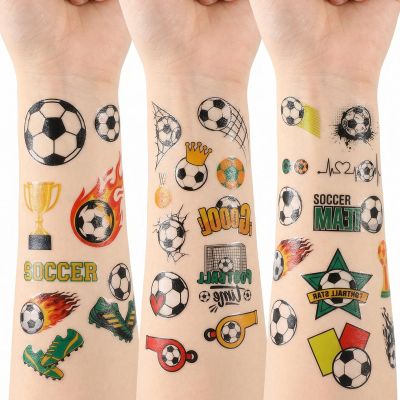 100 Pcs Soccer Temporary Tattoos, Pre-Cut Football Sports Stickers Birthday Party Decorations Favors Supplies Decor World Cup Football Sports Player Tattoo Stickers Gifts for Kids Teen Boys Girls
