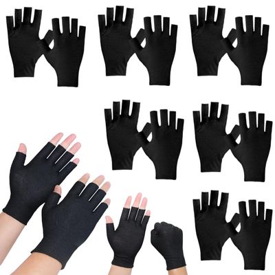 6Pairs Fingerless Cotton Gloves, Black Touchscreen Moisturizing Gloves, Fingerless Cotton Gloves for Eczema, Cut 5 Fingertips Overnight Hydration Fits Most Dry Hands for Men and Women