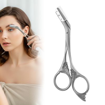 Eyebrow Trimmer Scissor with Comb, Eyebrow Scissors for Women, Stainless Steel Precision Eyebrow Cutter Hair Removal Makeup Tool for Women and Men (Grey)
