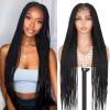 MS.FEEL Box Braided Wig Full Double Lace Glueless Braids Wig with Baby Hair Human Hair Blended Synthetic Black Braided Wig for Black Women (Natural Black, 30 Inch) view 1