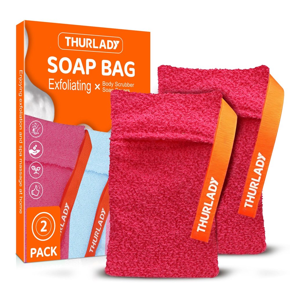 THURLADY Exfoliating Soap Saver Bags for Soap Bars, Bar Soap Scrubber Pouch