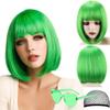 VCAY Green Bob Wig with Bangs 12 Inch Straight Synthetic Cosplay Wig view 1