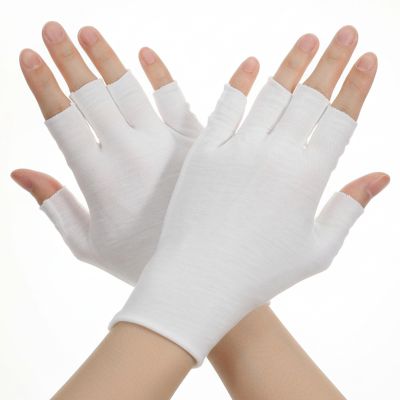 4 Pairs White Fingerless Gloves, Fingerless Touchscreen Moisturizing Gloves, Cotton Moisturizing Glove for Dry Hands Sleeping, Cotton Quilting Glove', Eczema Glove for Women